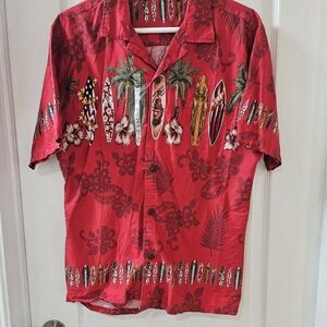 Red Hawaiian Surfboard Print Men's Shirt